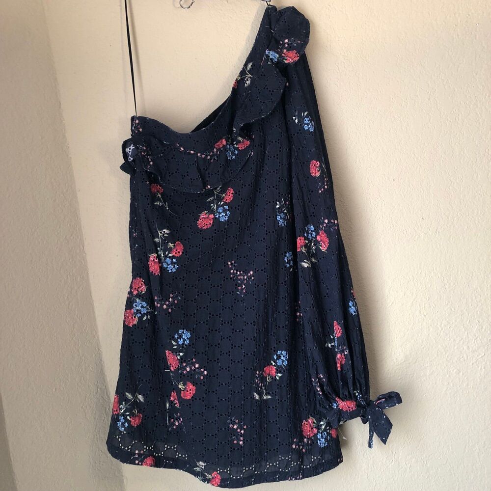 Nicholas Eyelet Women's Mini Dress Size 10 Floral Print One Shoulder Ruffle